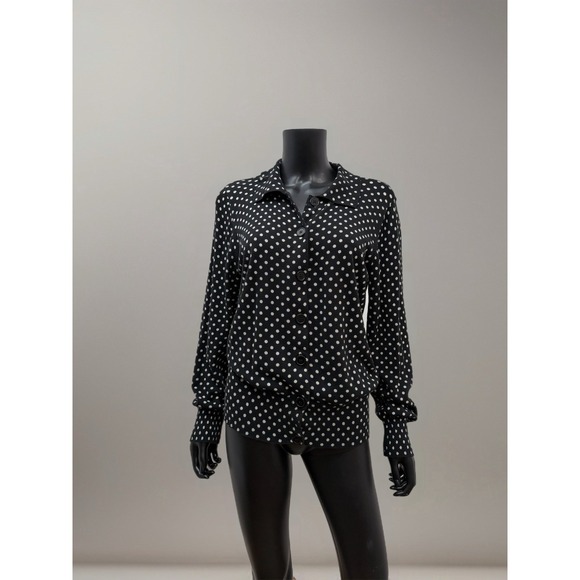 Liz Claiborne Black Polka Dot Knit Button Front Top Short Sleeve XL - Picture 1 of 8
